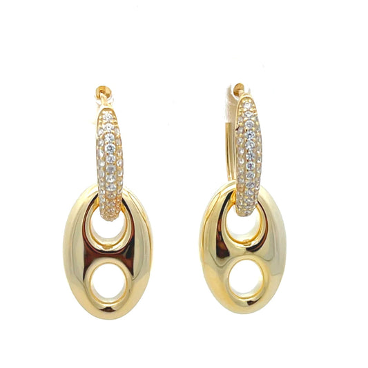 Solid Button Pave Hoop Earrings