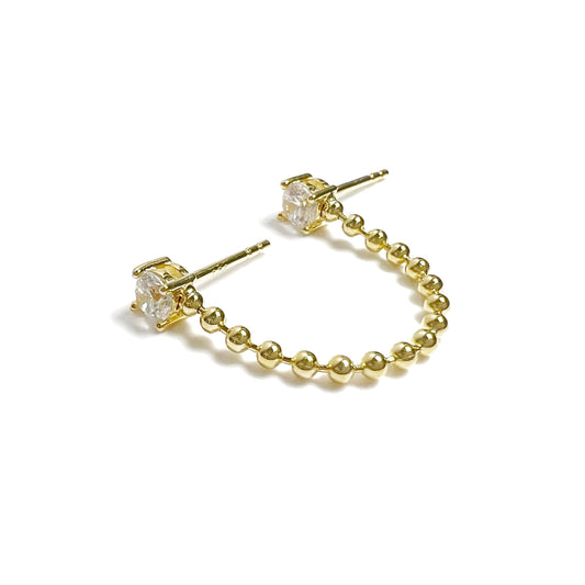 Double Stud Bead Chain Earring